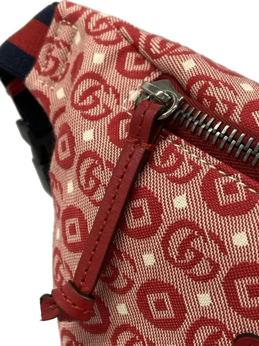 GUCCI Interlocking G Children's Belt Bag 502095 Red Cream Navy Jacquard Leather